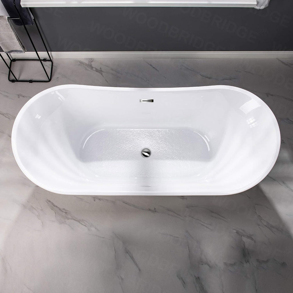 WOODBRIDGE 71'Freestanding White Acylic Soaking Bathtub with Chrome Drain and Overflow,B0017 C