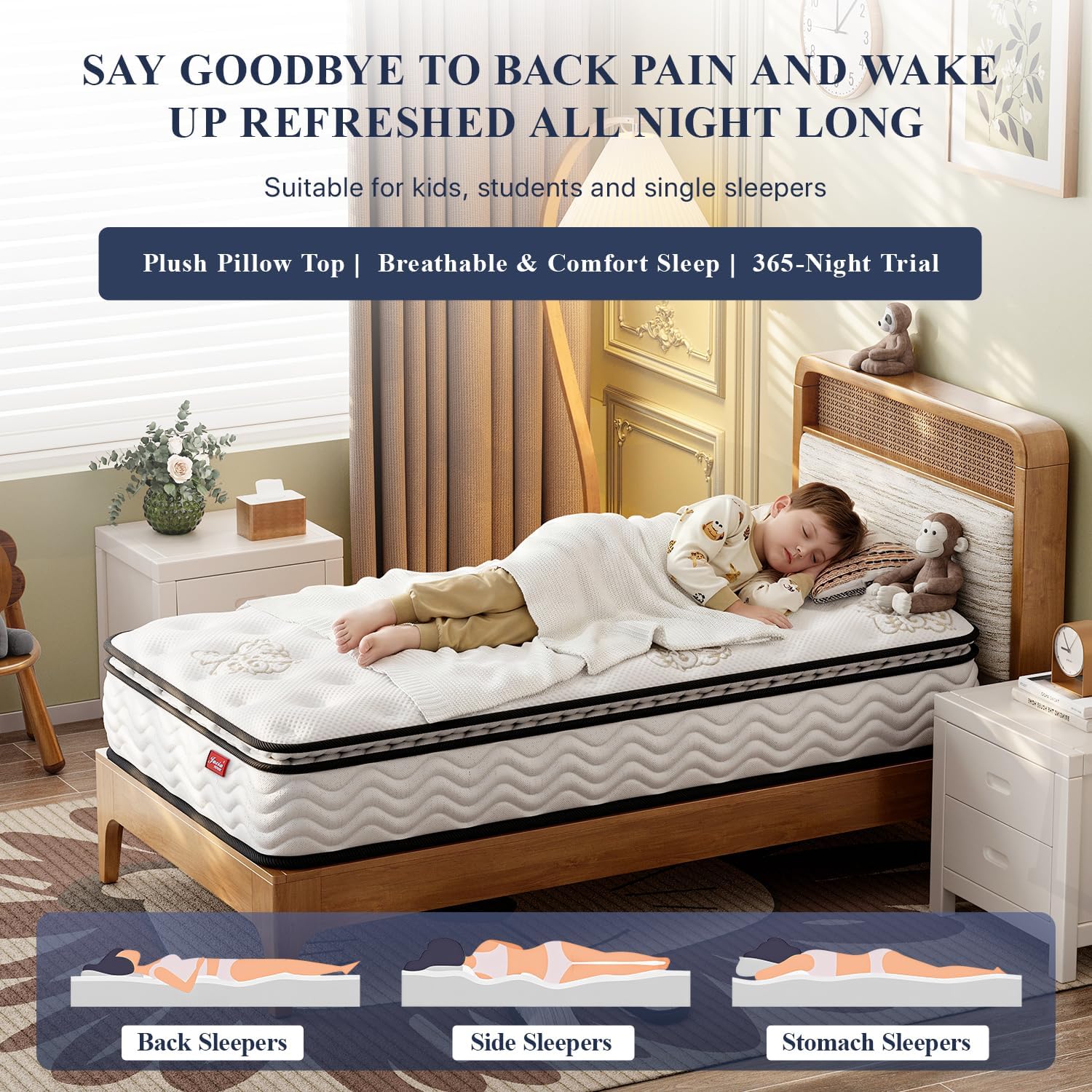 Jacia House Twin Mattress 11.4 Inch Memory Foam Innerspring Independently Encased Coil Hybrid Mattress - Pillow Top Mattress in a Bag 75' L x 39' W