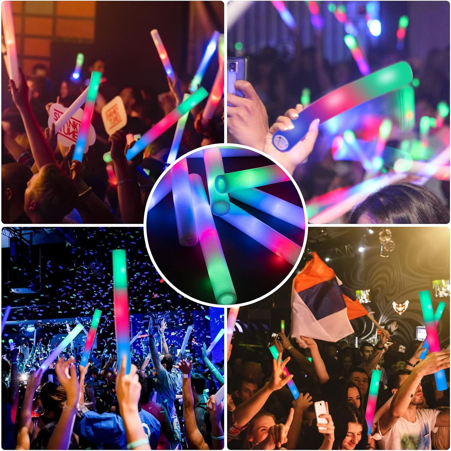 SHQDD 174PCS LED Foam Glow Sticks, Foam Light up Sticks Bulk Party Pack with 3 Modes Colorful Flashing, Glow in The Dark Party Supplies for Parties, Wedding, July 4th, Birthday,Raves,Concert,New Year