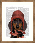 Amanti Art Framed Wall Art Print 44x36 Dachshund in Pink Hat and Scarf by Fab Funky, Animals Wall Art, Vintage Decor, X-Large Poster Painting Artwork for Living Room, Bedroom, Bathroom, Kitchen,