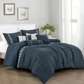 LinenTopia Luxury 7 Piece King/Cal-King Comforter Set with Shams Cushions, Modern Wavy Elegant Navy Embroidered-Pattern, Bed Cover Bed in a Bag, (22066, K/CK, Navy)