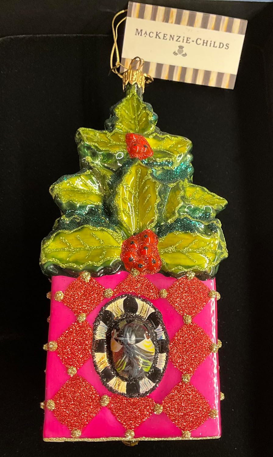 MacKenzie-Childs Glass Ornament CHIKADEE Holly House