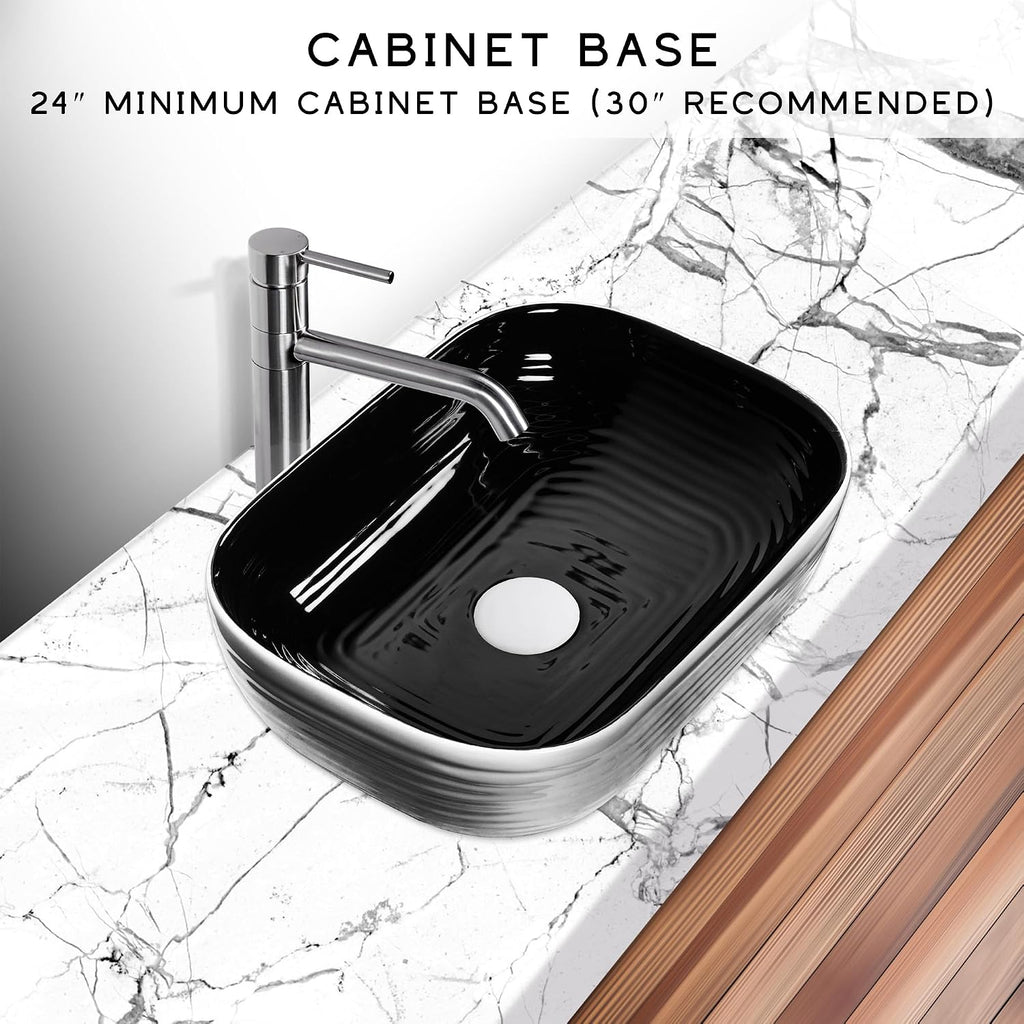 Strictly Sinks 18 Inch Rectangular Vessel Sink - Modern Ceramic Countertop Bathroom Sink – Easy to Install Above Counter Luxurious Bathroom Vessel Sink (18-3/8″ W x 13″ L x 5-5/16″ H)