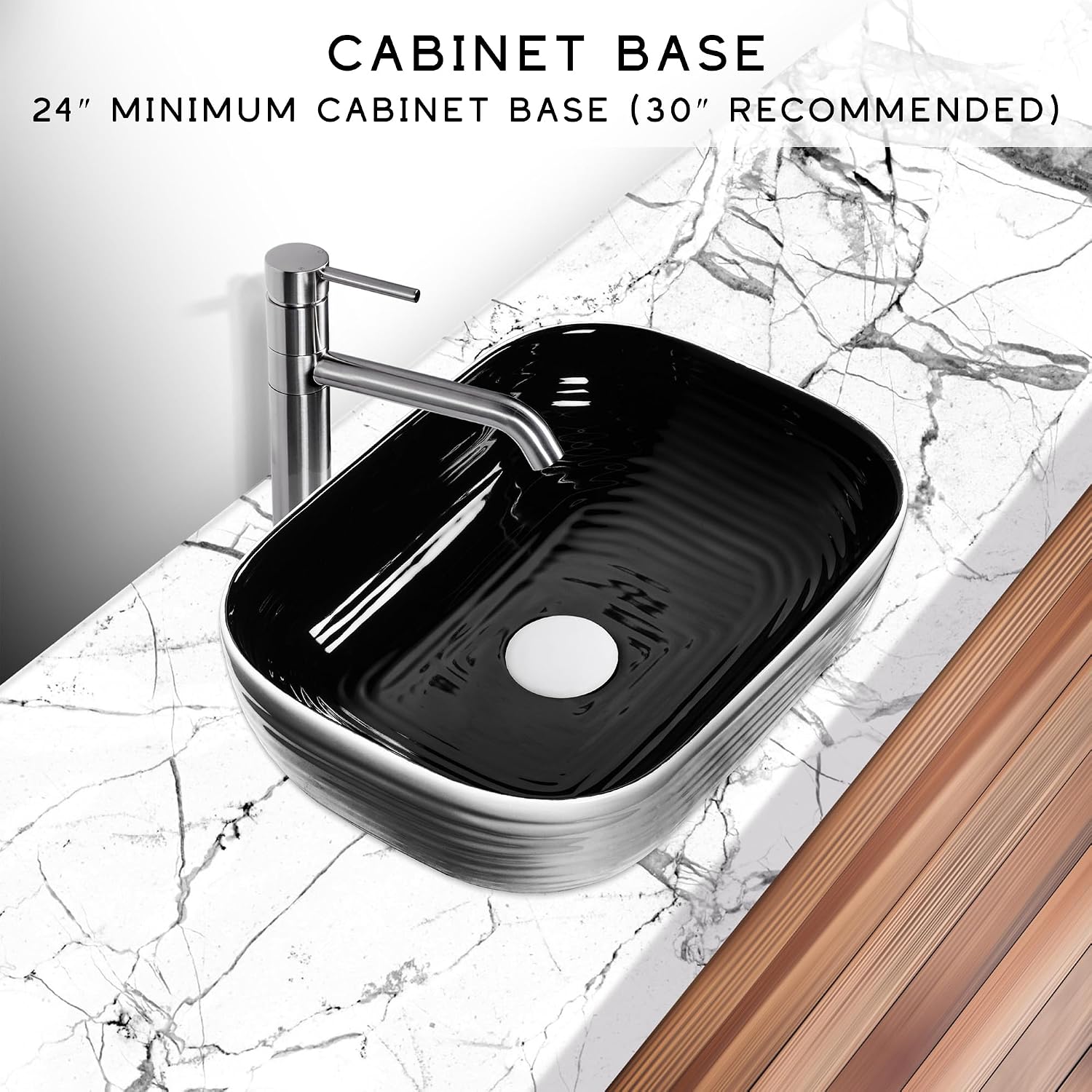 Strictly Sinks 18 Inch Rectangular Vessel Sink - Modern Ceramic Countertop Bathroom Sink – Easy to Install Above Counter Luxurious Bathroom Vessel Sink (18-3/8″ W x 13″ L x 5-5/16″ H)