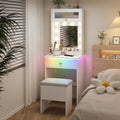 ARTETHYS Small Vanity Desk with Mirror and Lights White Small Makeup Vanity with Storage Chair Mini Makeup Table Set for Bedroom Compact Dressing Table with RGB Lights for Tiny Space