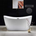 WOODBRIDGE 59' Acrylic Freestanding Bathtub Contemporary Soaking White Tub with Oil Rubbed Bronze Overflow and Drain，B0016 -ORB-Drain &O
