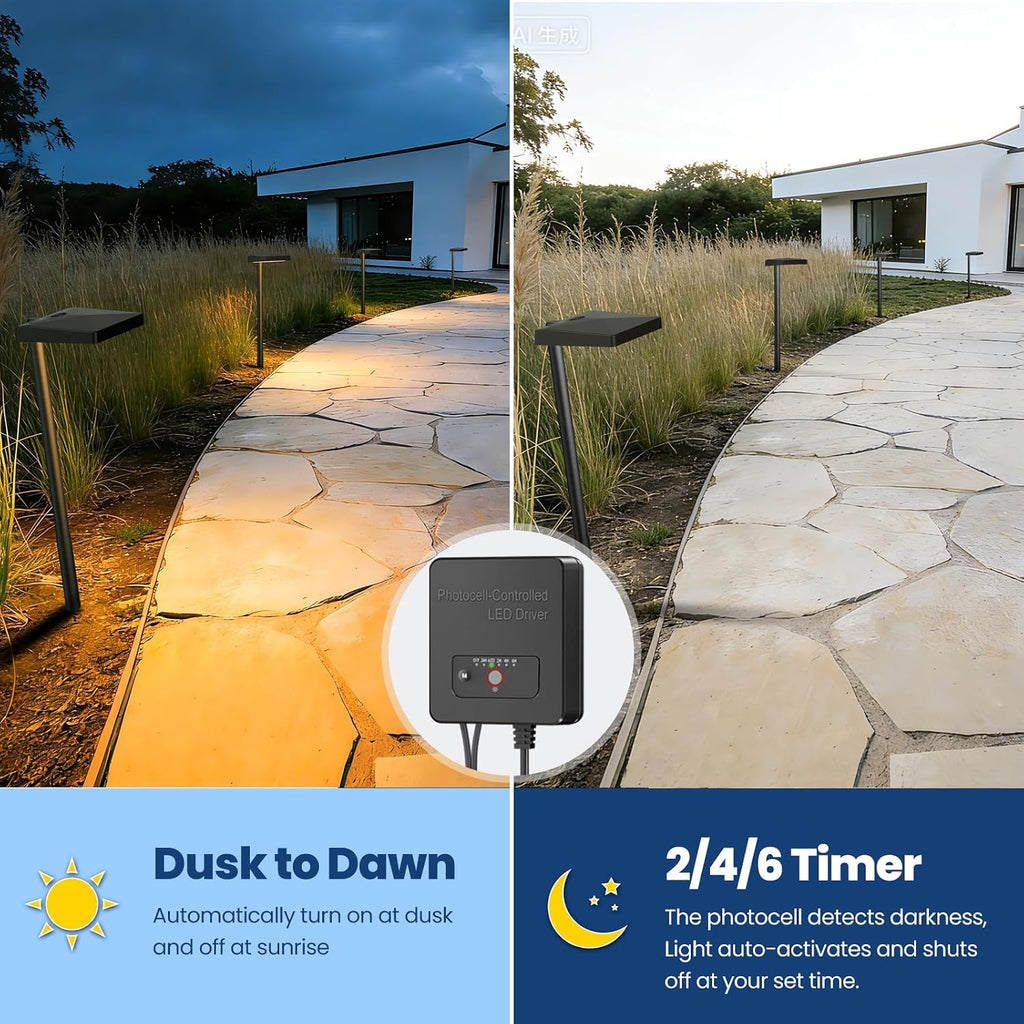 Low Voltage Landscape Lighting, All-in-one 6W LED Outdoor Pathway Lights Kit with Transformer and UL Listed Wire 5CCT IP66 Waterproof Landscape Lights for Walkway Garden Yard Patio(8 Pack)