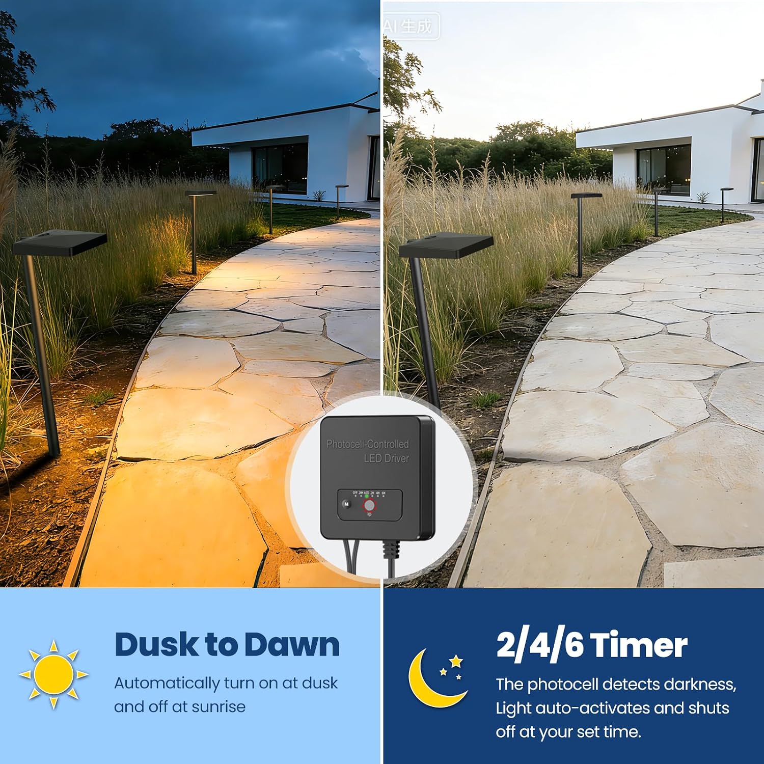 Low Voltage Landscape Lighting, All-in-one 6W LED Outdoor Pathway Lights Kit with Transformer and UL Listed Wire 5CCT IP66 Waterproof Landscape Lights for Walkway Garden Yard Patio(8 Pack)