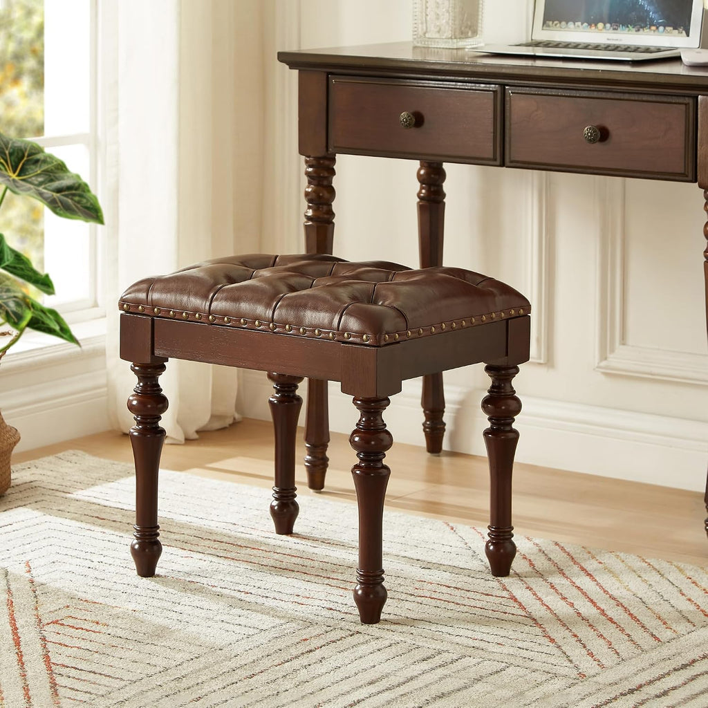 Vanity Bench with Nail Trim, Piano Bench, Desk Stool with Microfiber Leather Upholstered Stool for Bedrooms, Dinning Room, Cloakroom, Piano Room
