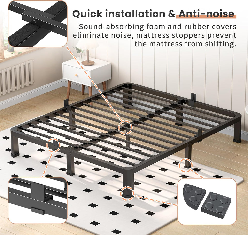 VIPSHOW 10 Inch King Heavy Duty 3500 lbs Bed Frame with Round-Corner Legs & Anti-Squeak Design – Quick Assembly Metal Platform, No Box Spring Needed