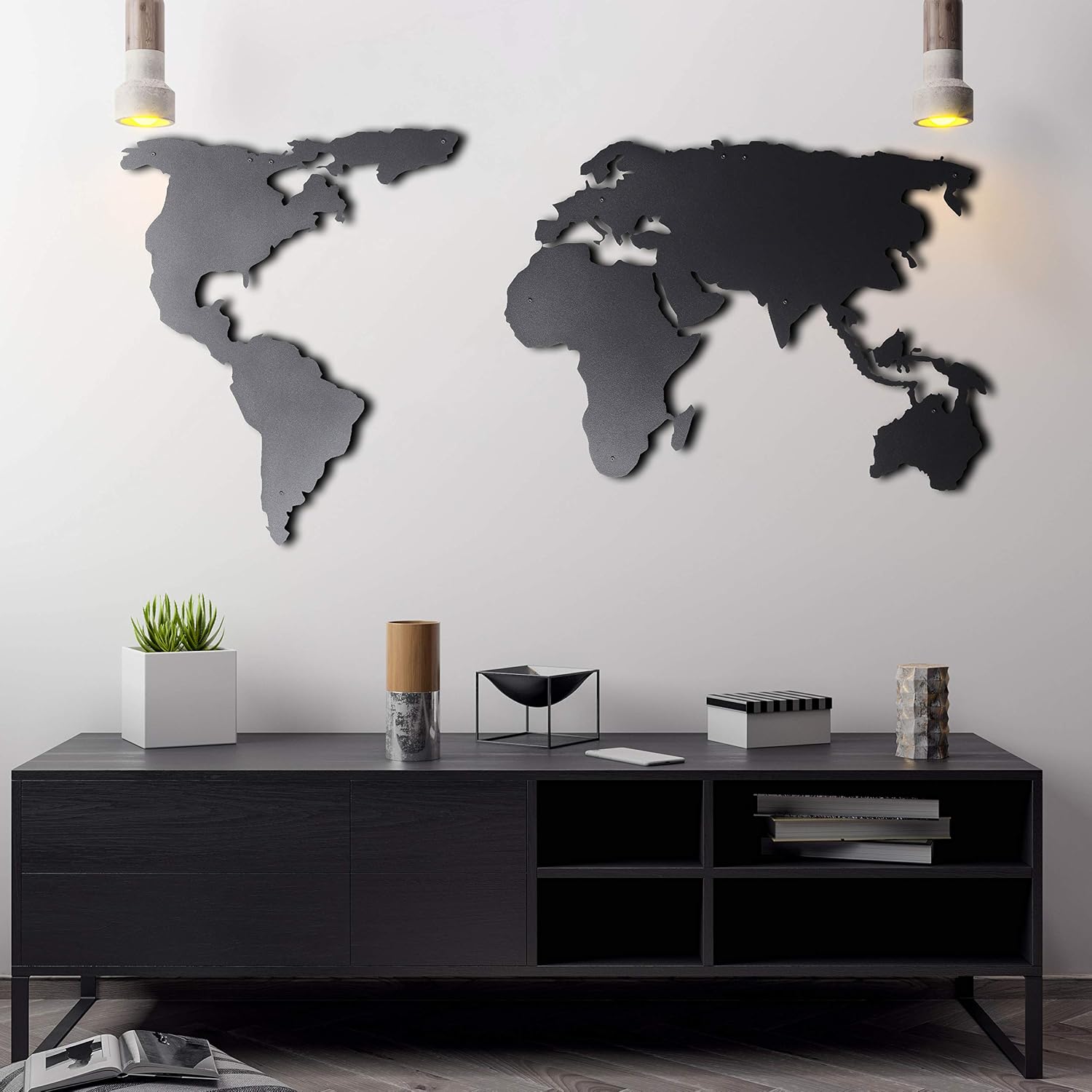 World Map Wall Art, 100% Metal World Map 2D, Sculpture, Large and Wide - Size (23.6' x 47.2') - Wall Hanging for Living Room, Bedroom, Dorm Size (23.6' x 47.2') (Black, (23.6' x 47.2'))