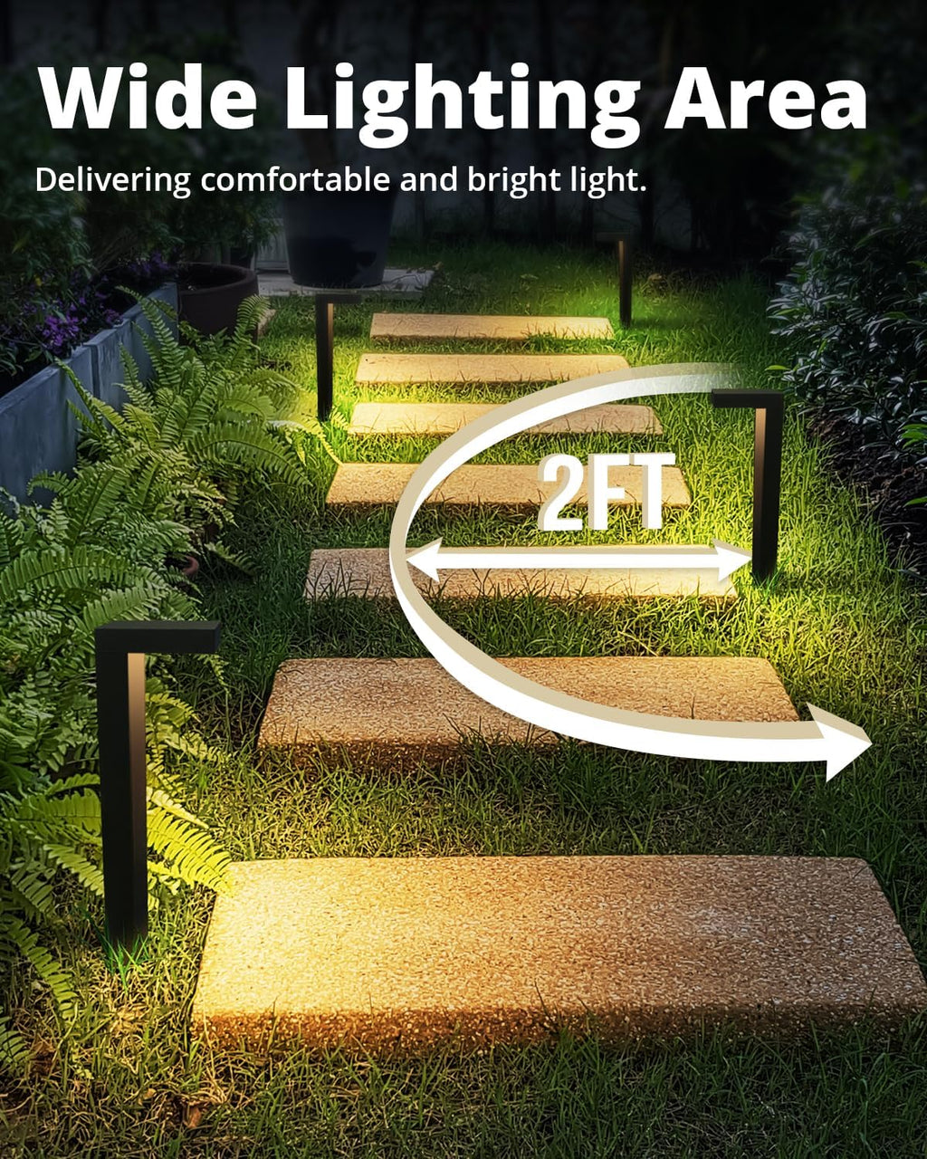GKOLED 8-Pack Low Voltage Landscape Pathway Light Fixture, 9-15V AC/DC Outdoor Walkway Lighting with 3W LED Chips for Yard Lawn, Black Die-cast Aluminum Housing, UL-Listed IP66+