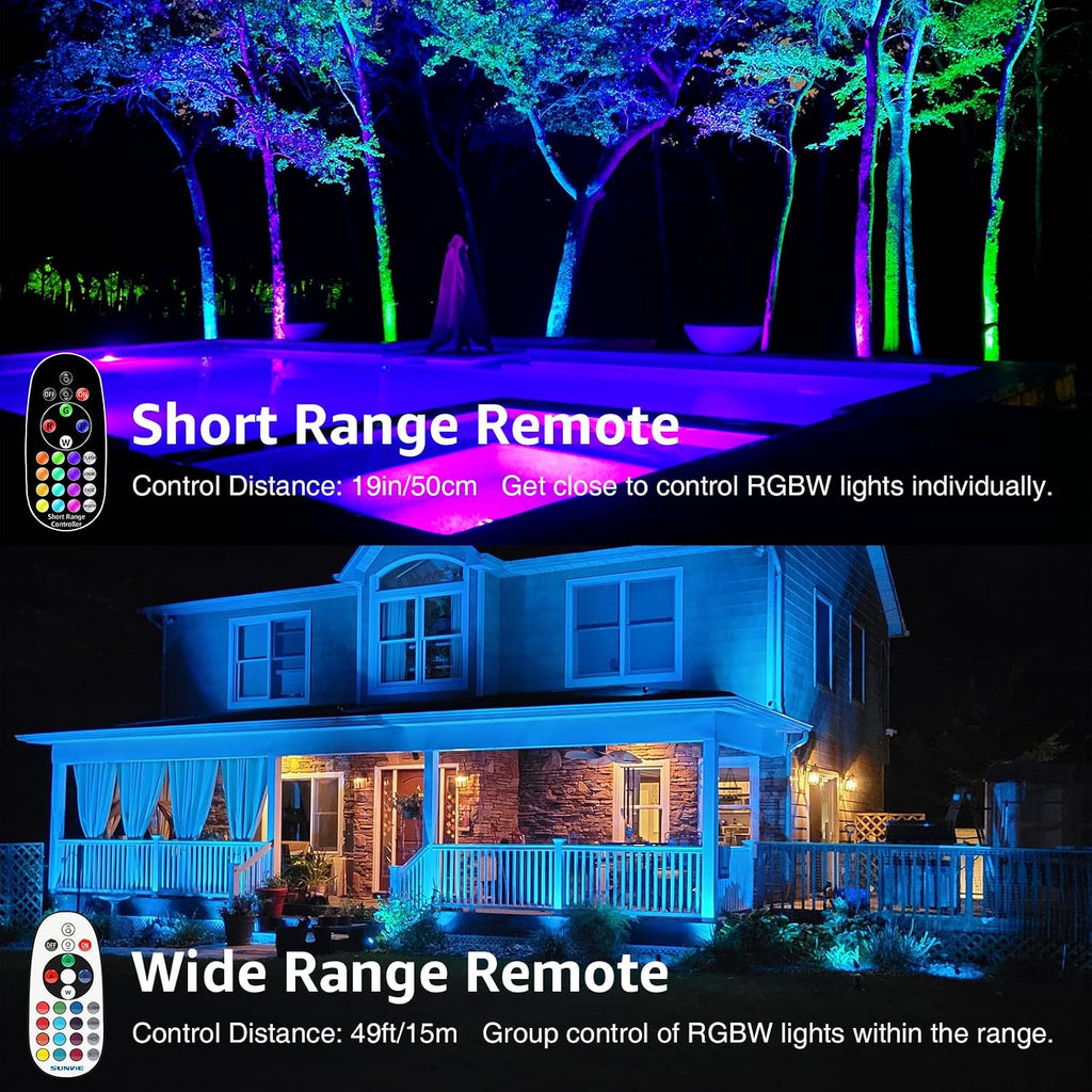 SUNVIE 12 Pack RGBW Color Changing Landscape Lights with 300W Low Voltage Landscape Transformer 12-24V LED Landscape Lighting Kit Waterproof Multicolor Spotlights for Christmas House Yard Tree Garden