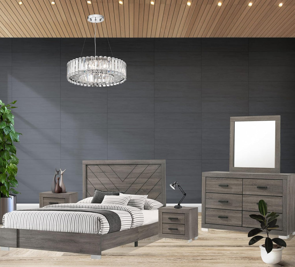 Kings Brand Furniture – Lorain 5-Piece King Size Gray Bedroom Set. Bed, Dresser, Mirror, & 2 Nightstands