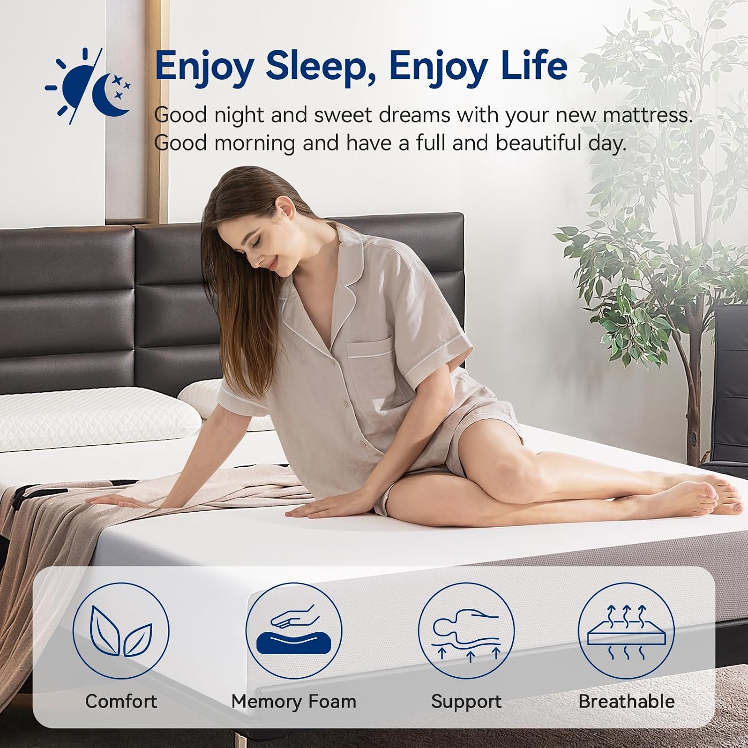 Amazon Basics Breathable Gel Memory Foam Mattress, Medium Firm, 10 Inch, King, White/Grey