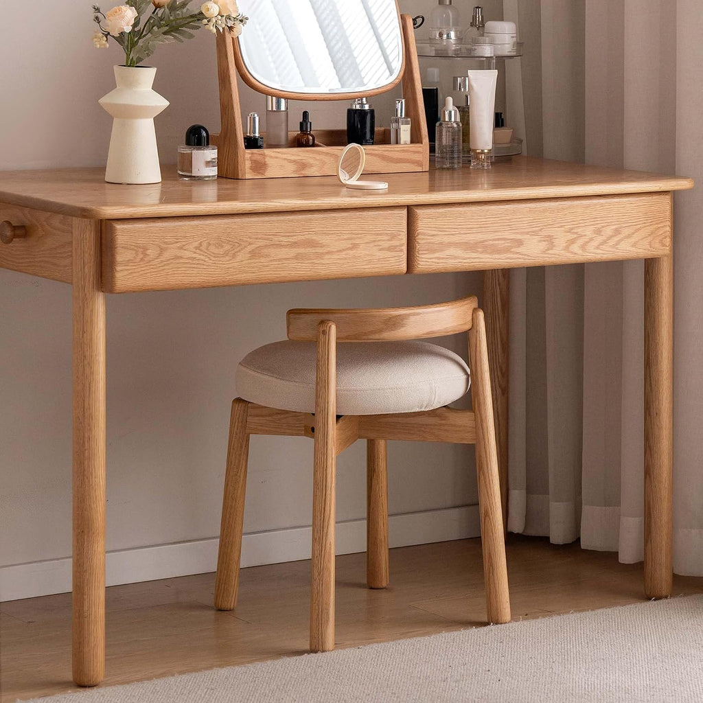 YESWOOD Oak Wood Vanity Stool, 360 Swivel Chair for Makeup Room, Fully Assembled Makeup Chair, Vanity Bench for Bathroom & Living Room, Natural Wood