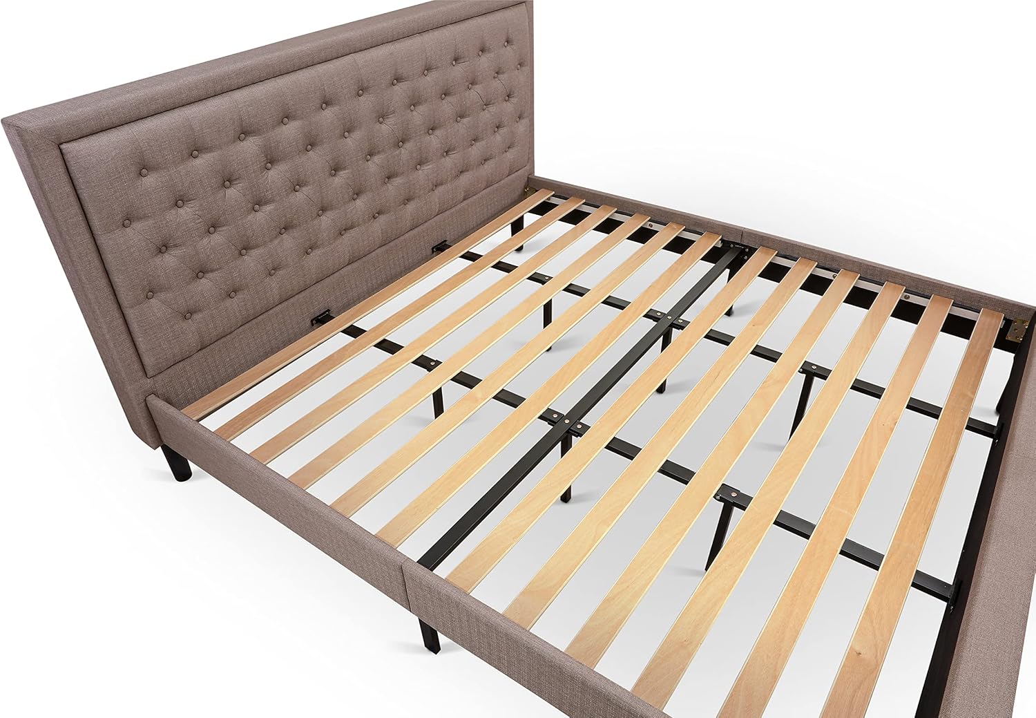 East West Furniture KD18K-2HI07 3 Piece Bed Set - 1 King Bed Brown Linen Fabric Padded and Button Tufted Headboard with 2 nightstands - Distressed Jacobean Finish Nightstand