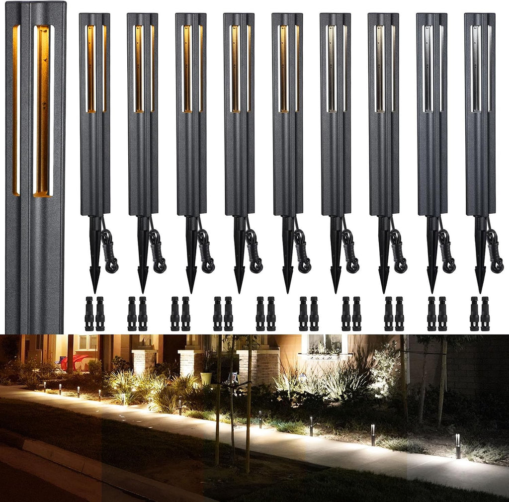 LEONLITE 10-Pack 5CCT Low Voltage Path Lights, Update 1800K2700K3000K4000K5000K Selectable, 3W LED Landscape Pathway Lights, Outdoor Landscape Lighting for Driveway, Aluminum, 12-24V AC/DC, ETL, IP65