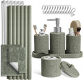 Hearth & Harbor Sage Green Bathroom Set - Bathroom Sets with Shower Curtain and Rugs, 21PC Bathroom Accessory Set, Shower Curtain Set with Soap Dispenser & Toothbrush Holder