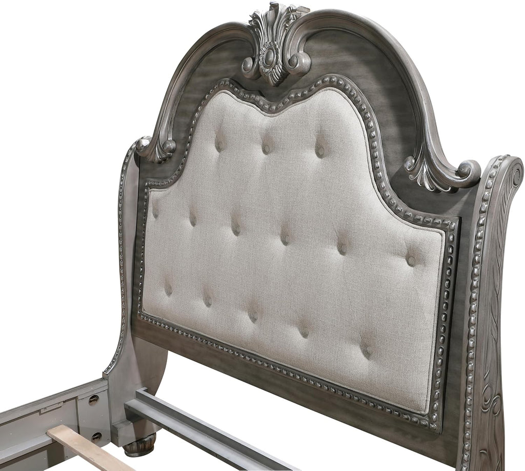 Formal 4-Pieces Queen Size Bed Set Gray Finish Carving Wood Luxury Traditional Bedroom Furniture