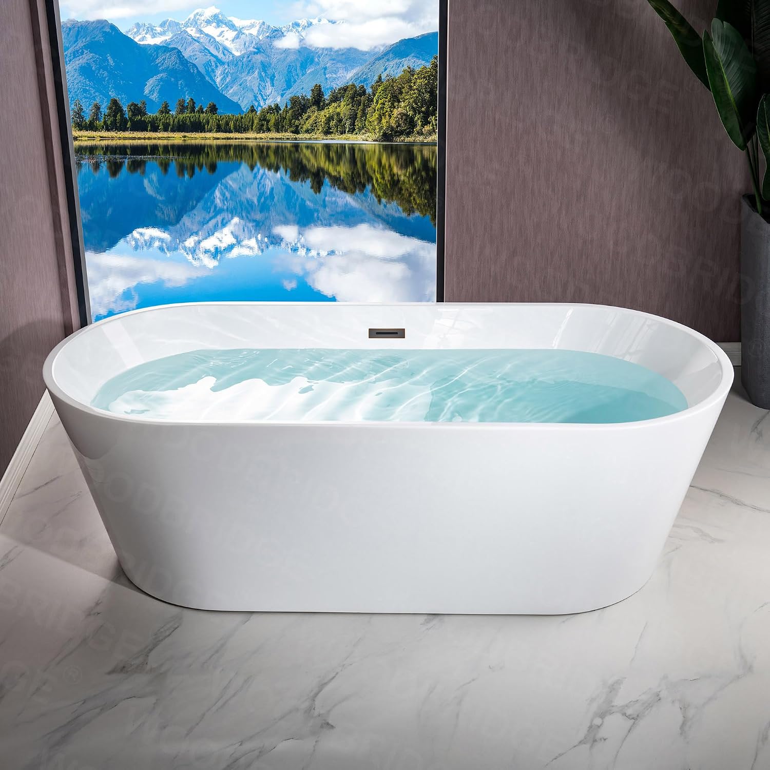 WOODBRIDGE 71' Acrylic Freestanding Bathtub Contemporary Soaking White Tub with Oil-Rubbed Bronze Overflow and Drain,B1701-ORB