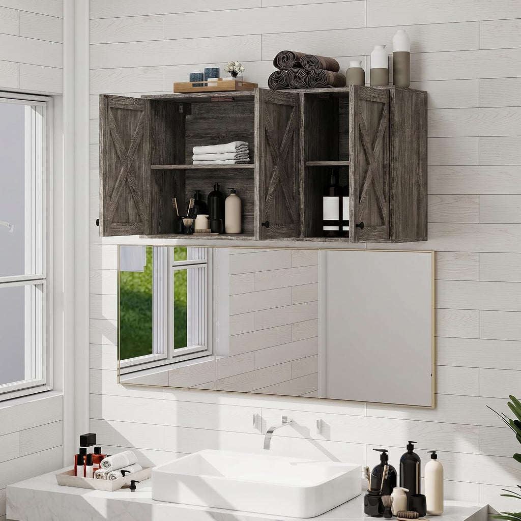 YOURLITE Laundry Cabinet, Medicine Cabinet, Bathroom Kitchen Storage Wall Mounted Farmhouse Organizer with Shelves Over Toilet, 36' Wide, Grey