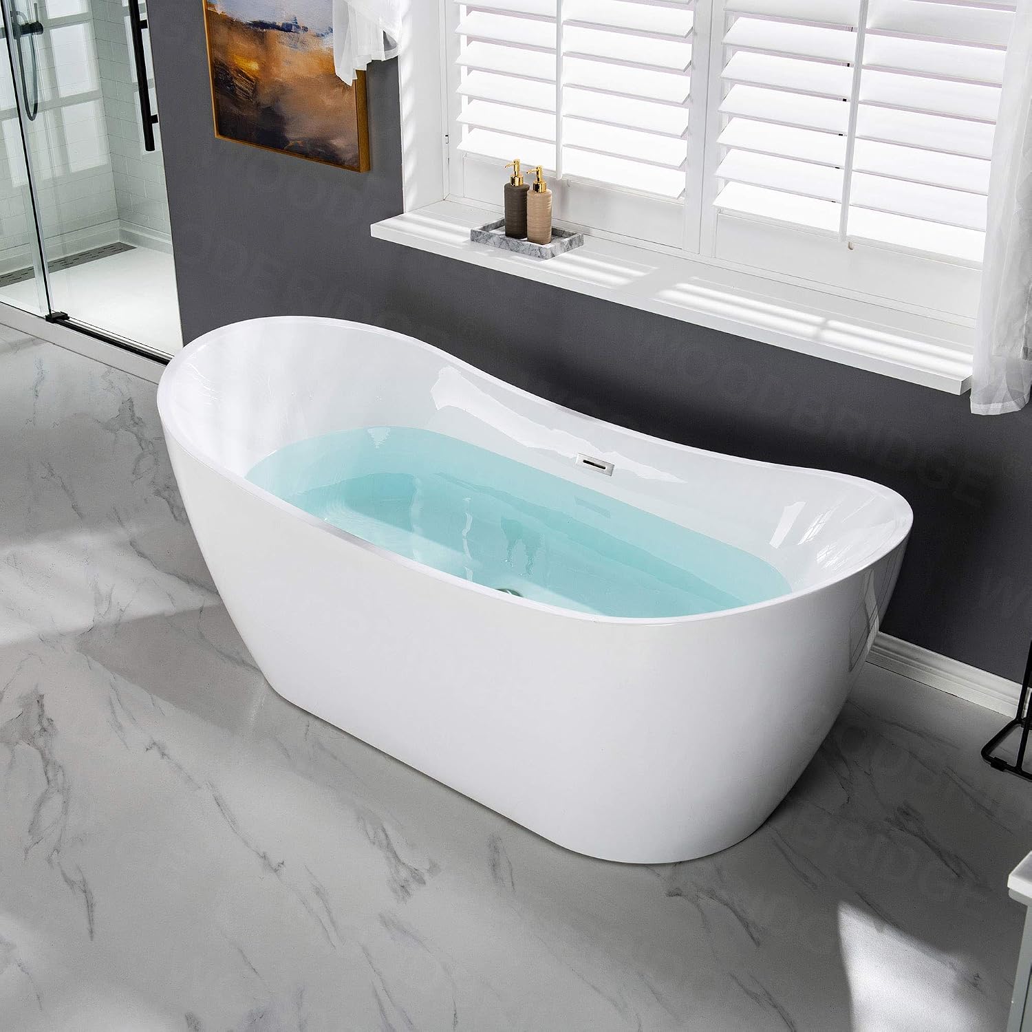 WOODBRIDGE 71'Freestanding White Acylic Soaking Bathtub with Chrome Drain and Overflow,B0017 C