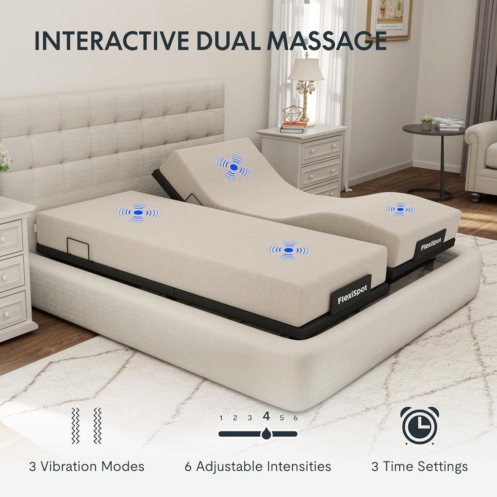 FLEXISPOT Adjustable Bed Frame Base Split King,Massage, Zero Clearance, Synchronized Adjustment,Whisper Quiet Durable Motor,Zero Gravity,Mattress Holders.