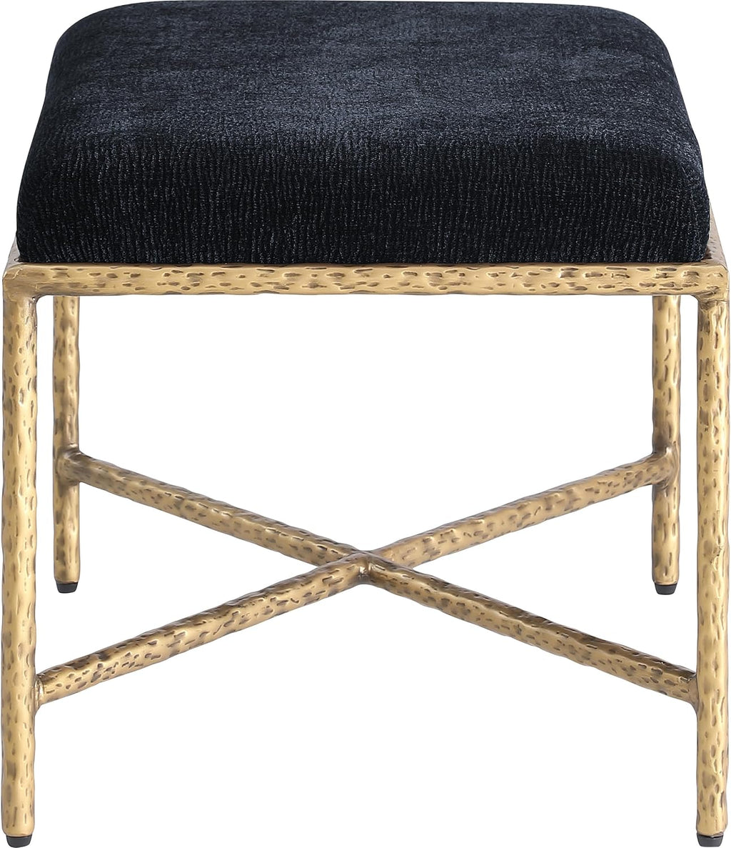 Meridian Furniture 22061Black Valley Collection Modern | Contemporary Bench with Soft Black Chenille Fabric, Brushed Brass Forged Iron Metal Legs and Frame, 25' W x 18' D x 18' H, Black