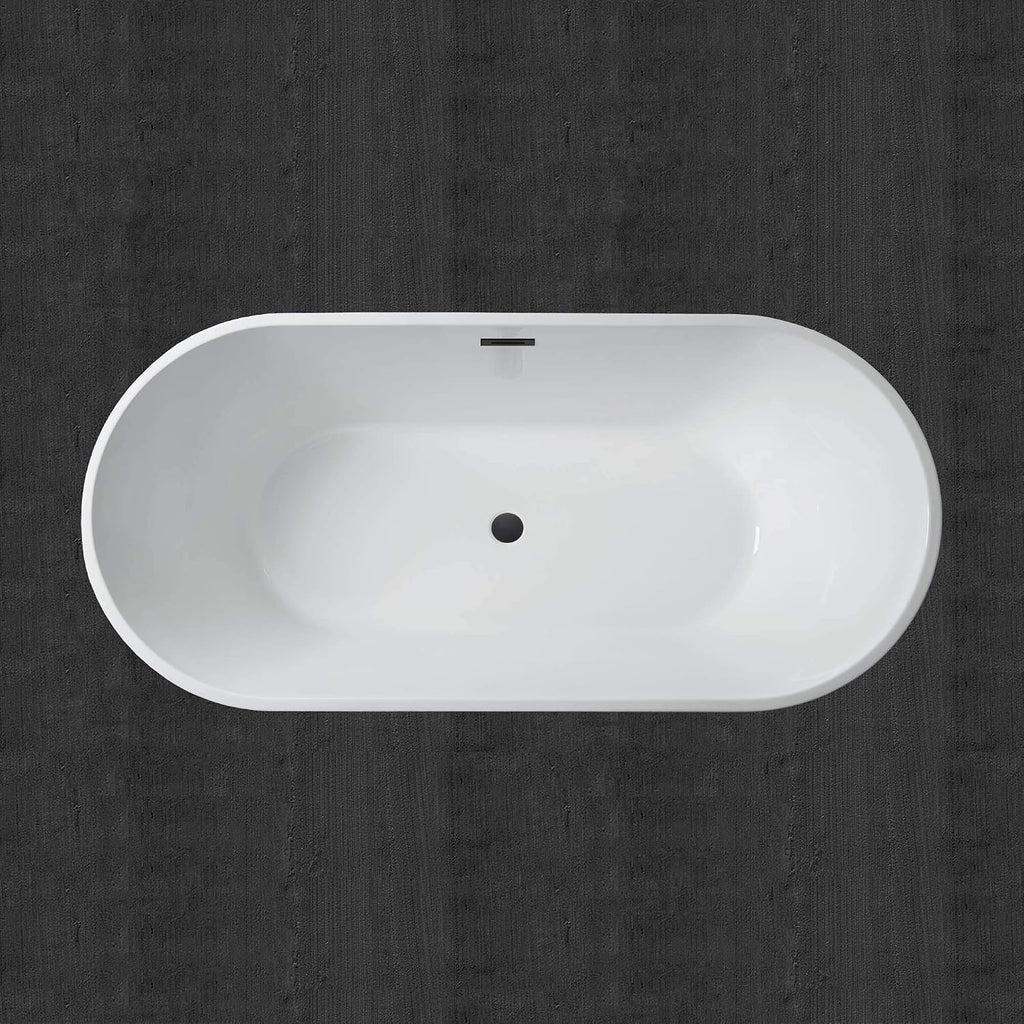 WOODBRIDGE 59' Acrylic Freestanding Bathtub Contemporary Soaking White Tub with Oil-Rubbed Bronze Overflow and Drain,B0014-ORB