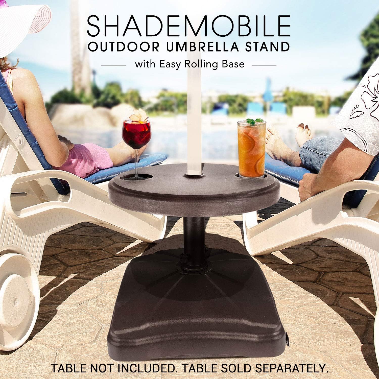 Outdoor Umbrella Stand w/ Easy Rolling Base (up to 125lb) Heavy Duty Universal Design for Weighted Commercial Patio & Deck Big Mobile Sun Shade w/ Hidden Wheels | Bronze