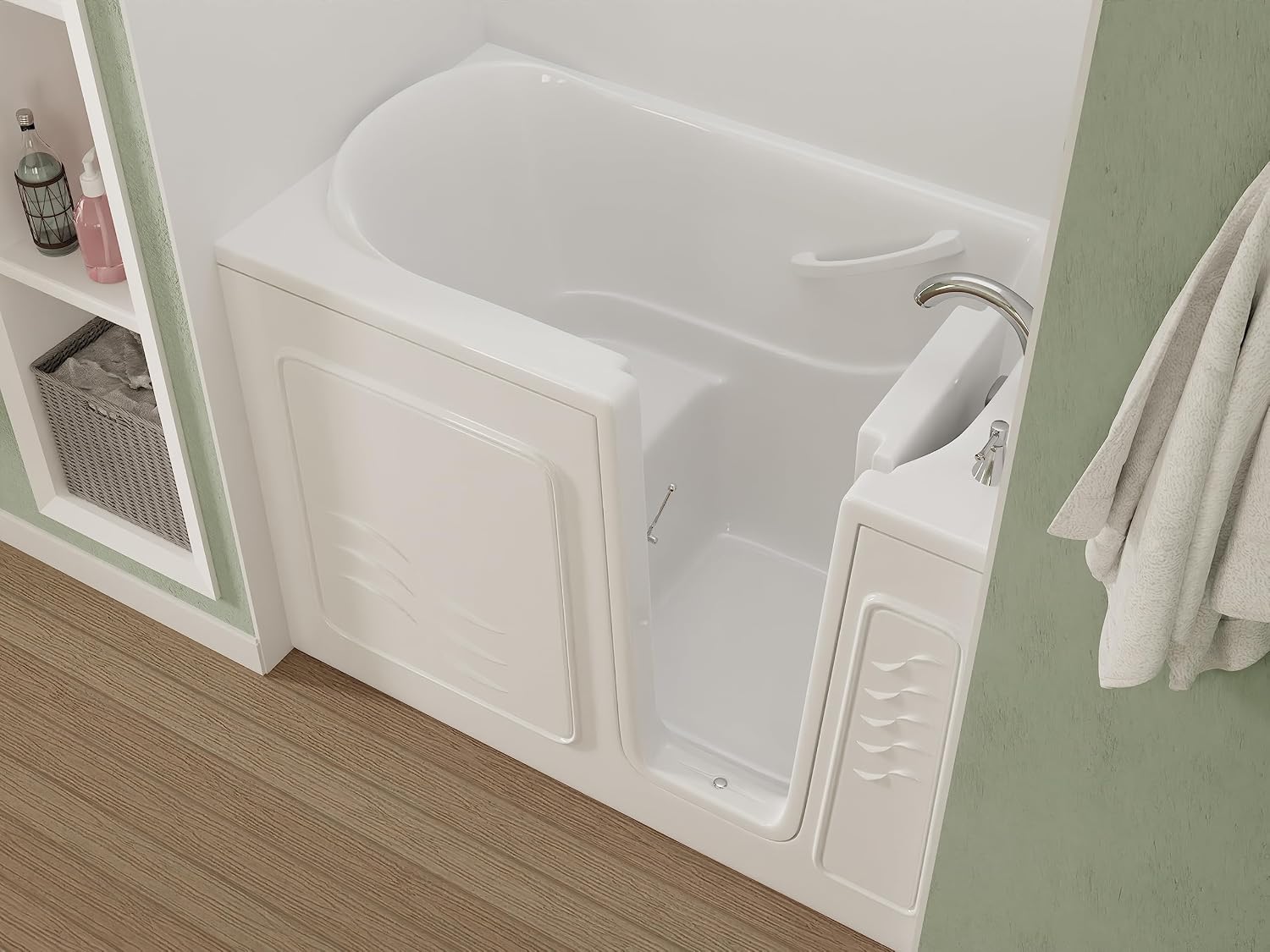 ANZZI Walk-In Bathtub 30 in x 53 in Right Drain Soaking Tub, Quick Fill Faucet, ADA Compliant Seat, Low Threshold Entry, Slip-Resistant Floor, Grab Bar, White Acrylic | AMZ3053RWS