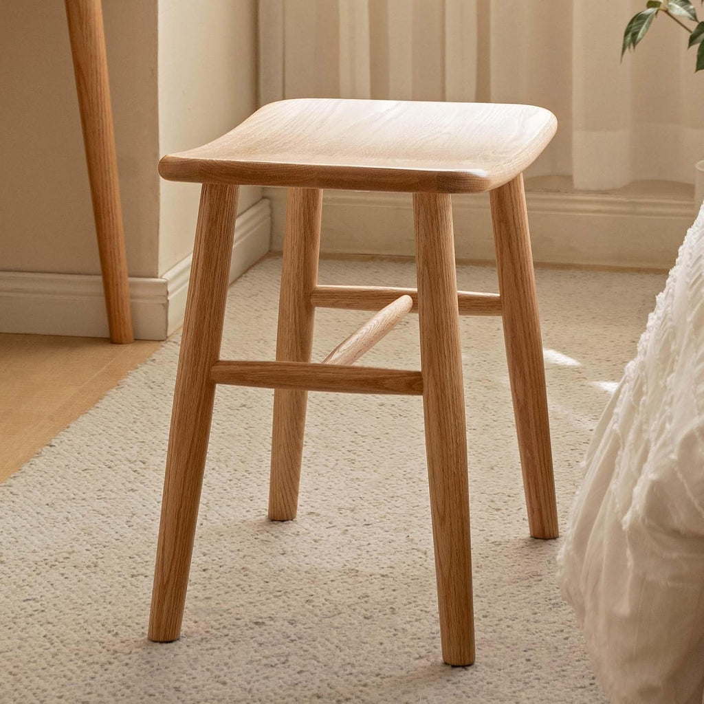 YESWOOD Small Vanity Stool Chair, Solid Wood Makeup Chair, Curved Surface Footstool for Bedroom, Dining Room, Entryway