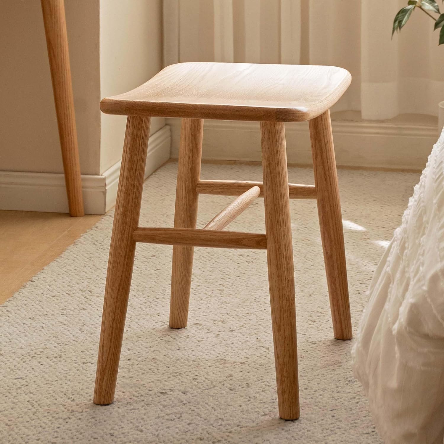 YESWOOD Small Vanity Stool Chair, Solid Wood Makeup Chair, Curved Surface Footstool for Bedroom, Dining Room, Entryway