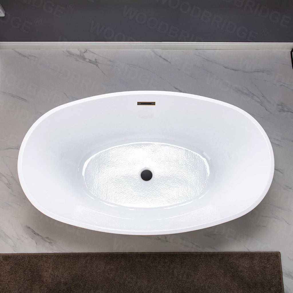 WOODBRIDGE 55' Acrylic Freestanding Bathtub Contemporary Soaking White Tub with Oil Rubbed Bronze Overflow and Drain,BTA1418 -ORB