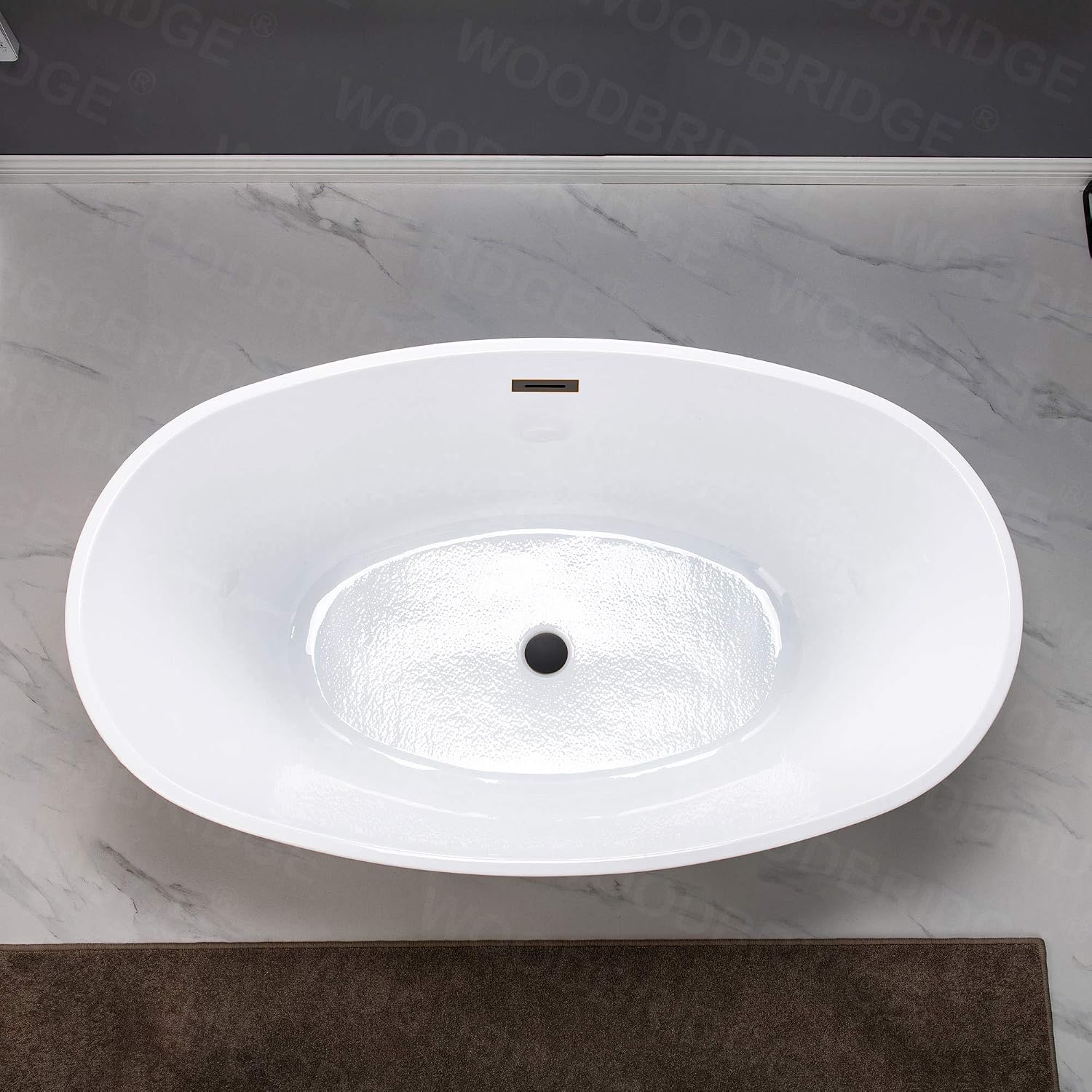 WOODBRIDGE 55' Acrylic Freestanding Bathtub Contemporary Soaking White Tub with Oil Rubbed Bronze Overflow and Drain,BTA1418 -ORB
