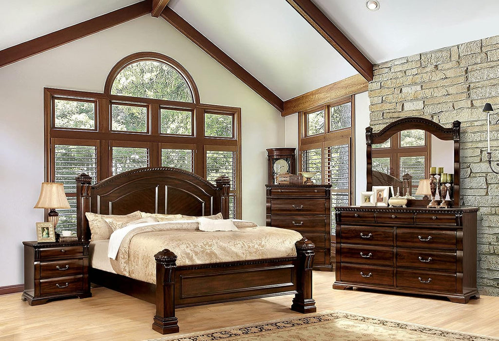 MASARA Traditional 4-Piece Queen Bedroom Set, Cherry Wood, Decorative Posts, Felt-Lined Drawers