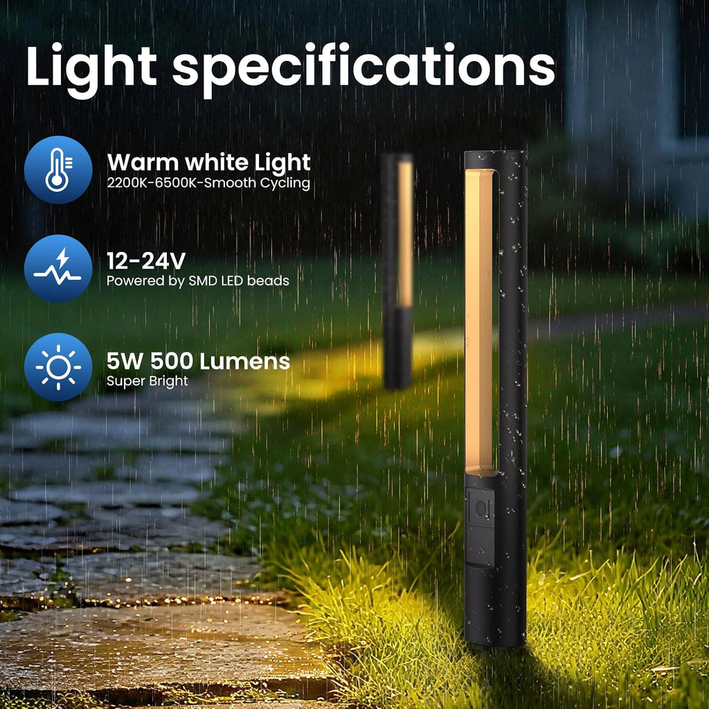 All-in-One Low Voltage Landscape Lighting Kit, 8-Pack Pathway Lights with Transformer Dusk to Dawn Outdoor Lighting 5CCT, IP66 Waterproof Landscape Lights with Connectors for Patio