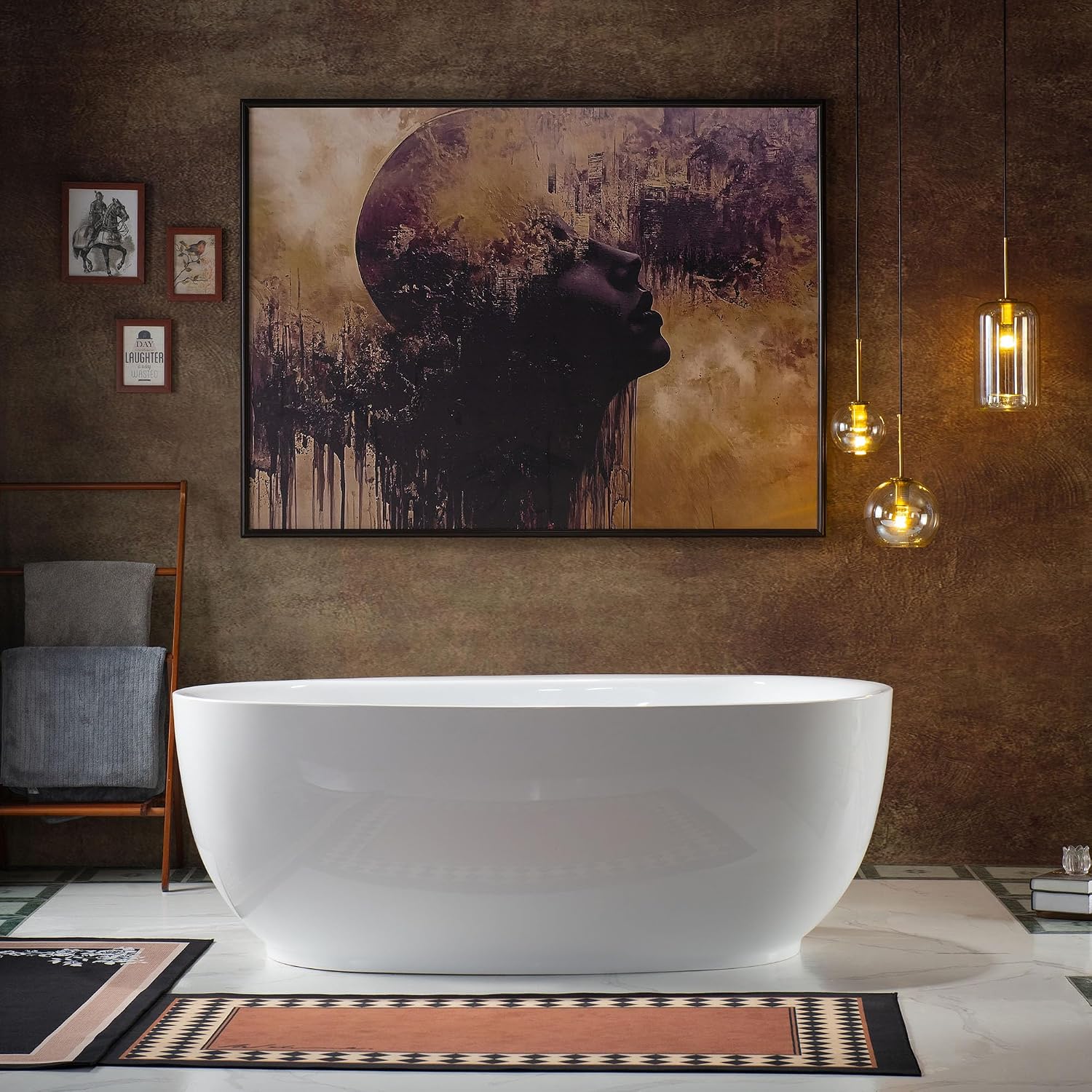 WOODBRIDGE 66' Acrylic Freestanding Bathtub Contemporary Soaking White Tub with Oil Rubbed Bronze Overflow and Drain，B0027-ORB