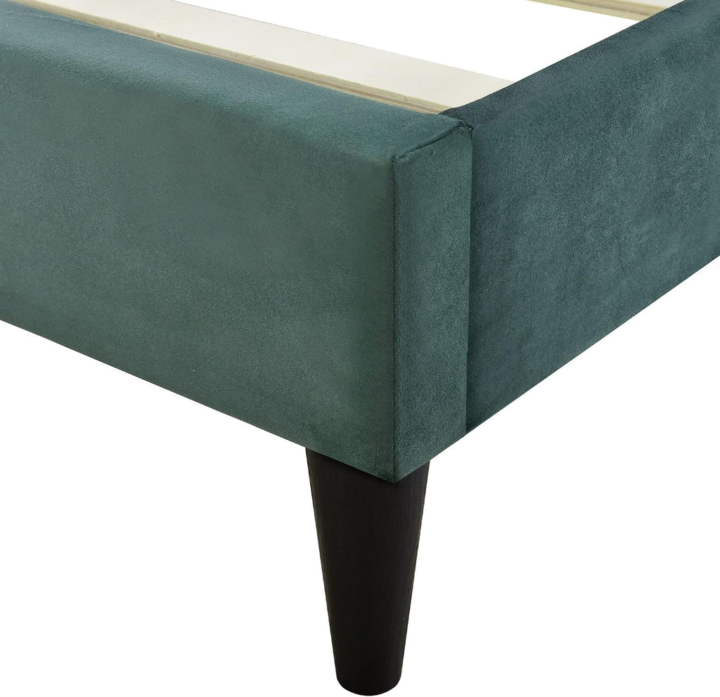 KLMM Modern Queen Size Upholstered Platform Bed, No Box Spring Needed, Velvet Fabric, Suitable for Bedroom Use, Easy to Assemble (Green#G^)