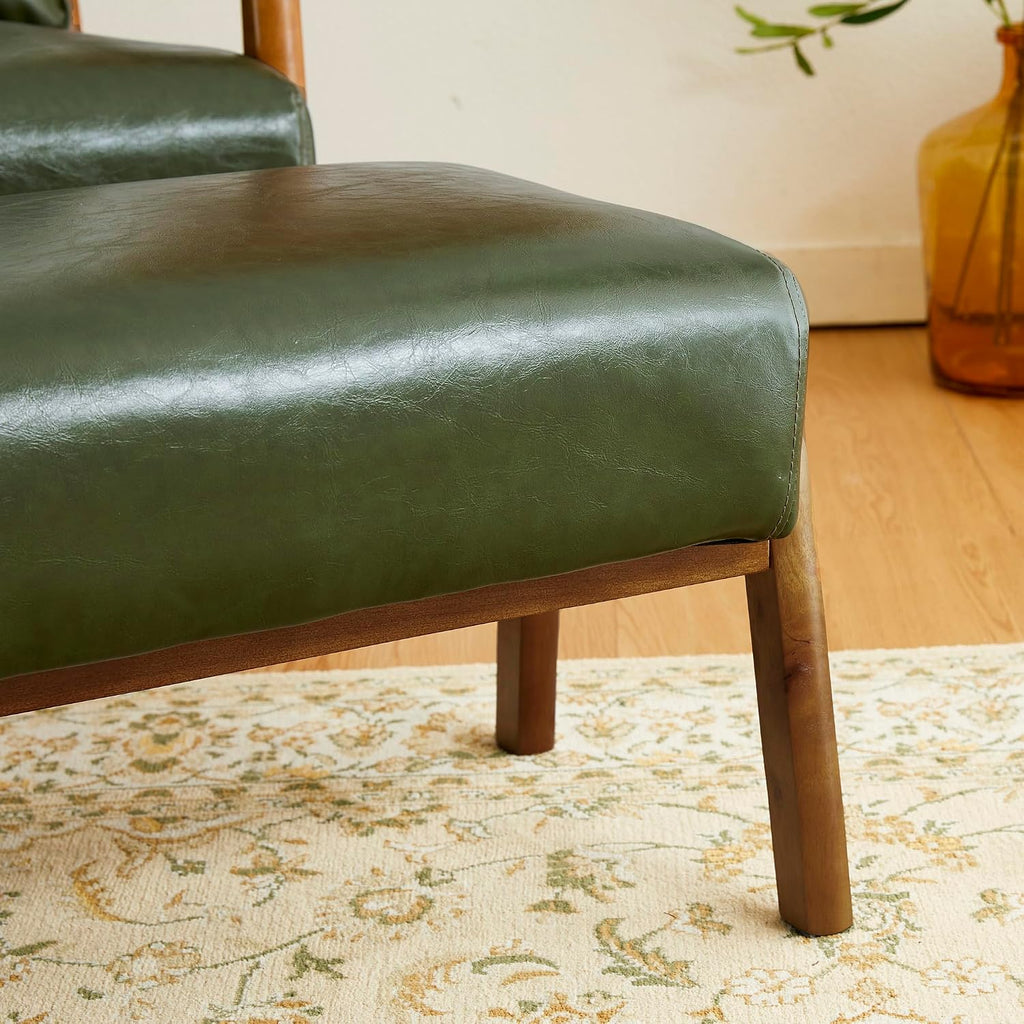 Glitzhome Foot Stool Ottoman Set of 2, Modern Leatherette Sofa Stool Vanity Chair with Rubber Wood Frame, Footrest Ottoman Bench for Living Room, Entryway, Hunter Green