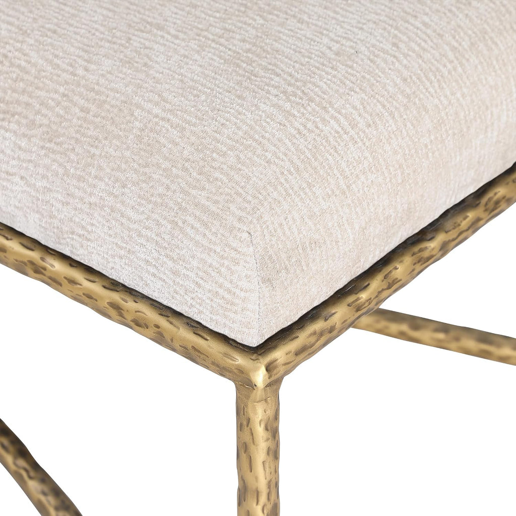 Meridian Furniture 22061Beige Valley Collection Modern | Contemporary Bench with Soft Beige Chenille Fabric, Brushed Brass Forged Iron Metal Legs and Frame, 25' W x 18' D x 18' H, Beige