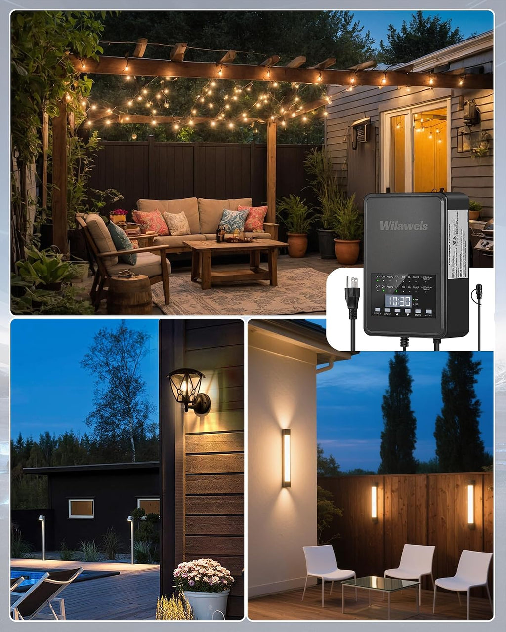 400W Low Voltage Landscape Transformer, 2 Zone Independent Control 120VAC to 12/14V AC Low Voltage Transformer, Landscape Lighting Transformer with Timer & Photocell Sensor ETL Listed D28LT06