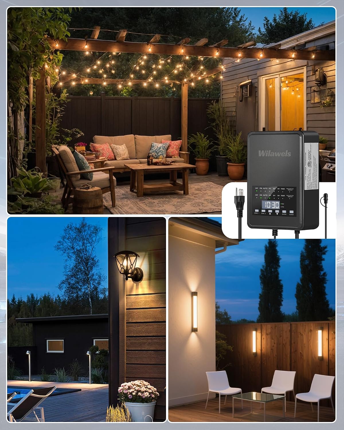 400W Low Voltage Landscape Transformer, 2 Zone Independent Control 120VAC to 12/14V AC Low Voltage Transformer, Landscape Lighting Transformer with Timer & Photocell Sensor ETL Listed D28LT06