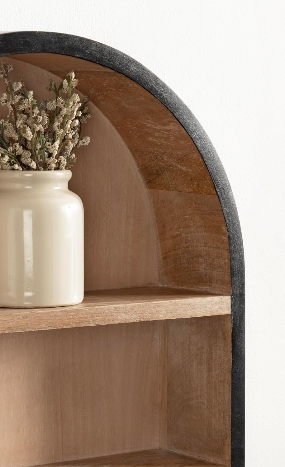 Kate and Laurel Hutton Modern Capsule Wall Shelf, 16 x 28, Light Natural and Black, Minimal Round Oval Wall Shelves for Above Toilet Bathroom Storage or Cute Nursery Shelving