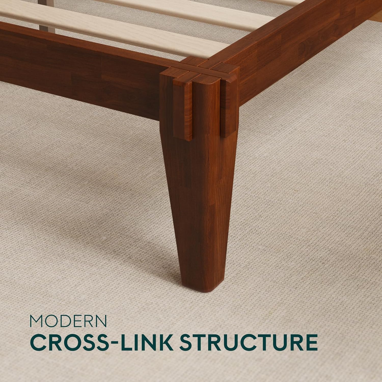 Bme Chalipa 14' Queen Bed Frame - Solid Wood Platform Bed - Japanese Joinery Bed Frame - Wood Slat Support - No Box Spring Needed - Minimalist & Modern Style, Walnut