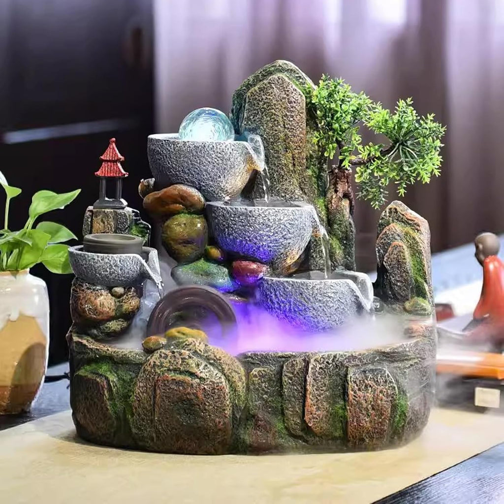 Tabletop Fountain High Mountain, Flowing Water, Fountain Landscape, Circular Living Room, Desktop Decoration, Desktop Fountain, Rockery Decoration Desktop Fountain (Color : A)