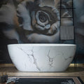 WOODBRIDGE 63' Marble-Pattern Stone Resin Freestanding Soaking Tub, Modern Oval Solid Surface Bathtub with Integrated Slotted Overflow & Drain, Matte Finish, CST0744