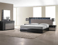 Romania 5-Piece Modern Bedroom Set with Recessed Zebra Gray Headboard, Black Geometric Lacquer Backdrop, LED Platform Bed, 2 Nightstands, Dresser & Mirror, Contemporary Master Suite, (California King)