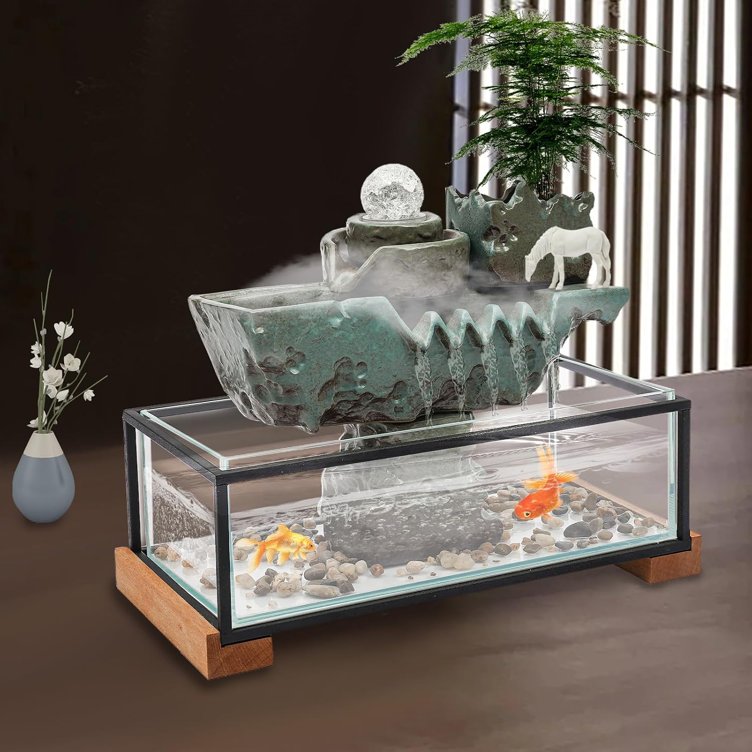 Tabletop Fish Tank Table Decoration Indoor Water Fountains with and Crystal Ball